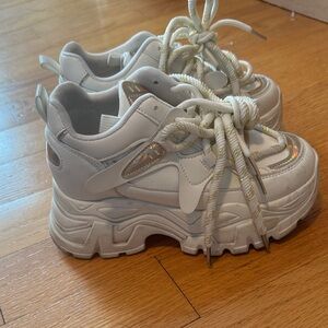 Chunky White Sneakers with Holographic Accents
